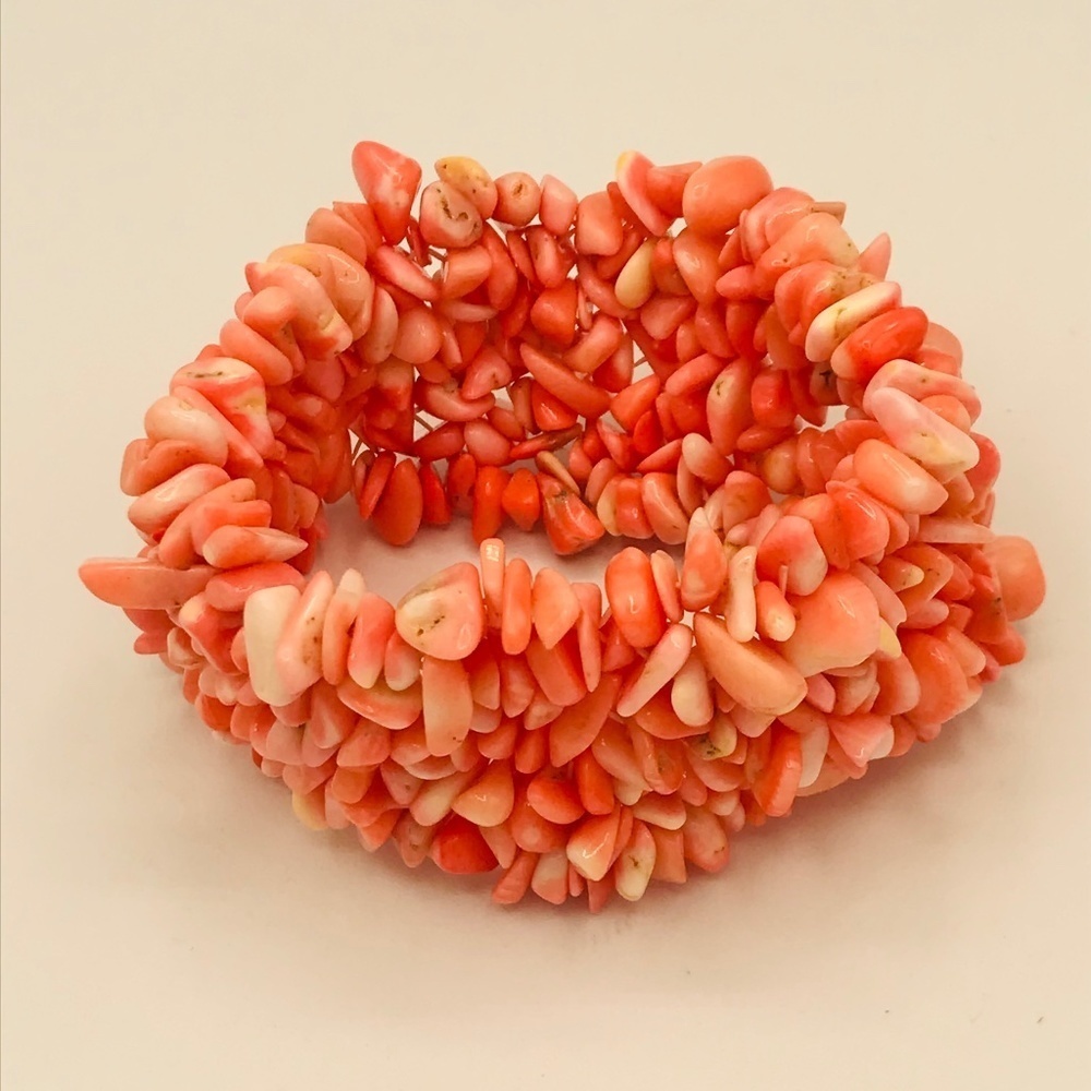 Faux Angelhair Coral Stretch Cuff Bracelet - Picture 2 of 9